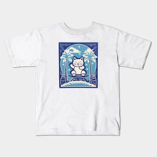 Zen Linocut Cat Kids T-Shirt